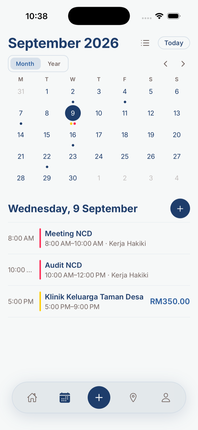 Calendar month grid synced with device calendar